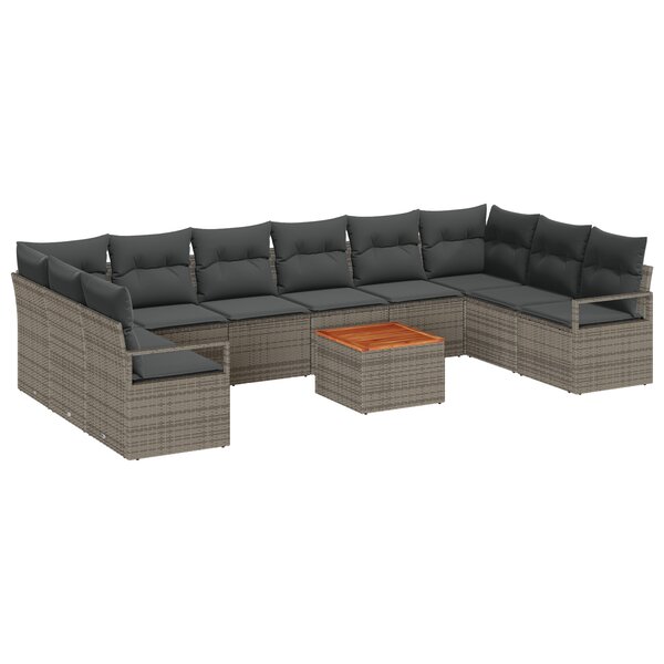 Ensemble Canapé de Jardin de 11 Pièces avec Coussins en Poly Rattan Gris