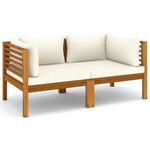 Canapé de jardin meuble extérieur 2 places et coussin crème bois d'acacia massif 02_0013221