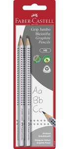 Blister lot 2 crayons graphite jumbo grip hb argent faber-castell