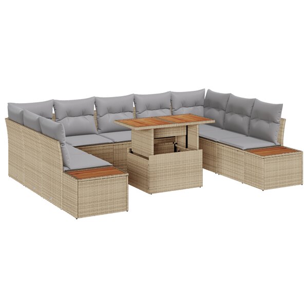 Set de 6 Canapés de Jardin avec Coussins Beige en Poly Rattan