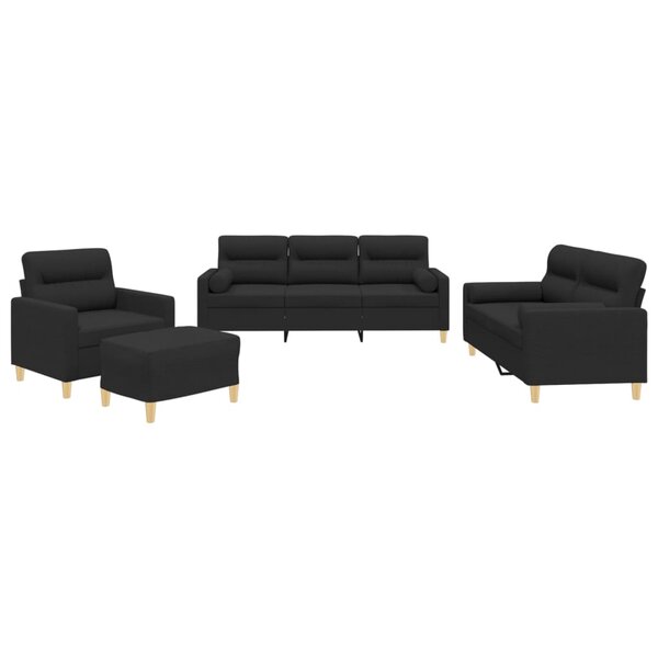vidaXL Ensemble de canapés 4 Pièces avec coussins noir tissu