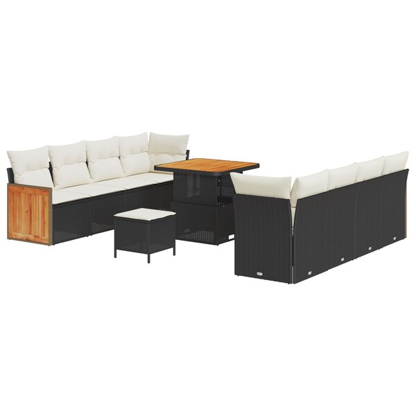 Ensemble de Sofa de Jardin vidaXL 11 pièces avec Coussins Noir Rattan Poly Acacia