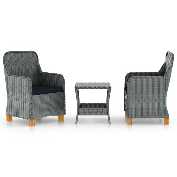 vidaXL Salon de jardin 3 Pièces avec coussins résine tressée gris clair