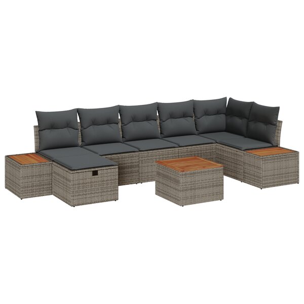 vidaXL Ensemble de canapé de jardin de 8 pièces avec coussins gris en poly rattan