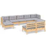 vidaXL Salon de jardin 9 Pièces avec coussins gris bois de pin