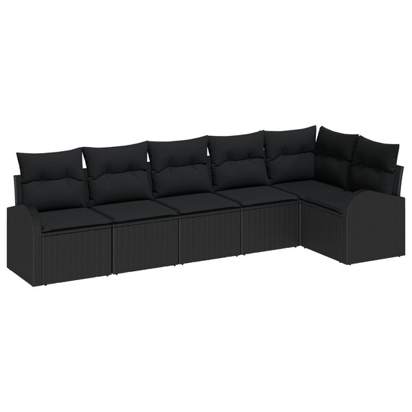 Ensemble de Canapés de Jardin de 6 Pièces avec Coussins en Poly Rattan Noir