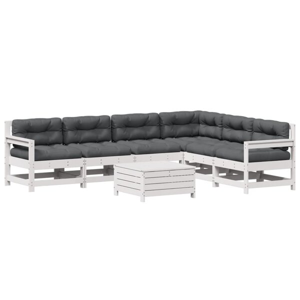 vidaXL Salon de jardin 7 Pièces avec coussins blanc bois de pin massif