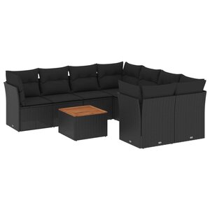 vidaXL Salon de jardin 9 Pièces avec coussins noir résine tressée