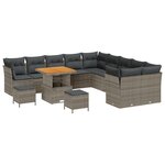 Ensemble de Canapé de Jardin de 13 pièces avec Coussins gris Poly Rattan Acacia