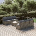 vidaXL Salon de jardin 7 Pièces avec coussins Gris Résine tressée