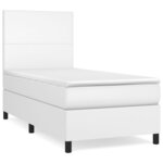 vidaXL Sommier à lattes de lit avec matelas Blanc 100x200cm Similicuir