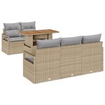 vidaXL Ensemble de Canapé de Jardin 6 Pièces avec Coussins Beige Poly Rattan Acacia