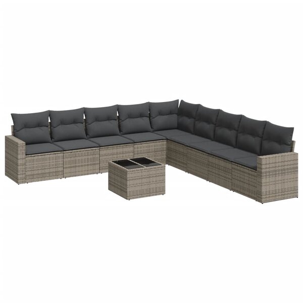 vidaXL Salon de jardin avec coussins 10 Pièces gris résine tressée
