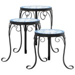 vidaXL Supports pour plantes 3 Pièces bleu et blanc céramique