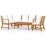 vidaXL Salon de jardin 5 Pièces avec coussin Crème Bois d'acacia solide