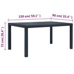 vidaXL Table de jardin Anthracite 150x90x72 cm Plastique Aspect rotin