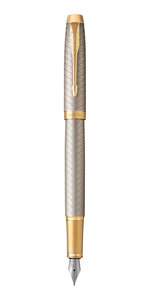 PARKER IM Premium Stylo plume  gris argenté  plume fine  encre bleue  Coffret cadeau