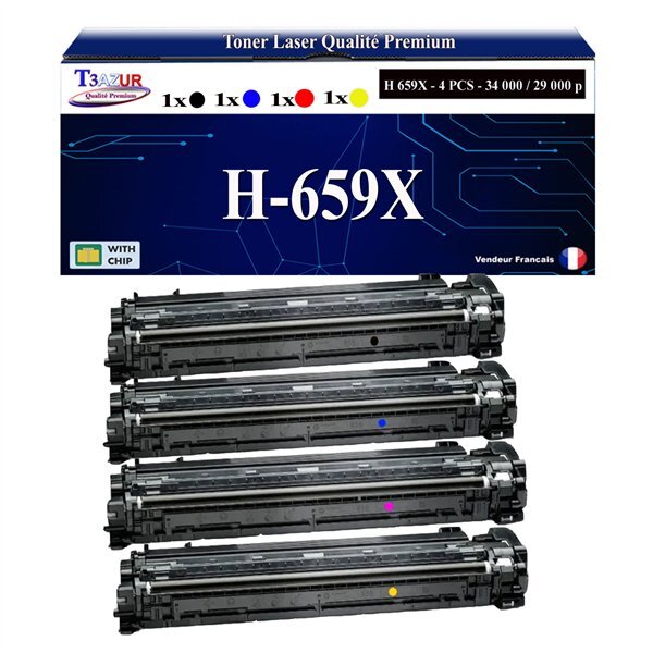 T3AZUR - 4x Toners compatibles avec HP Color LaserJet Enterprise MFP M776dn remplace HP W2010X W2011X W2012X W2013X  (HP 659X/659A)
