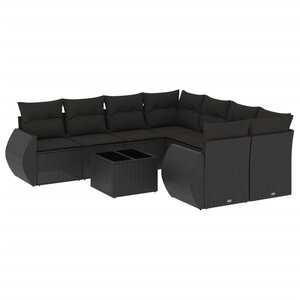 vidaXL Salon de jardin 9 Pièces avec coussins noir résine tressée