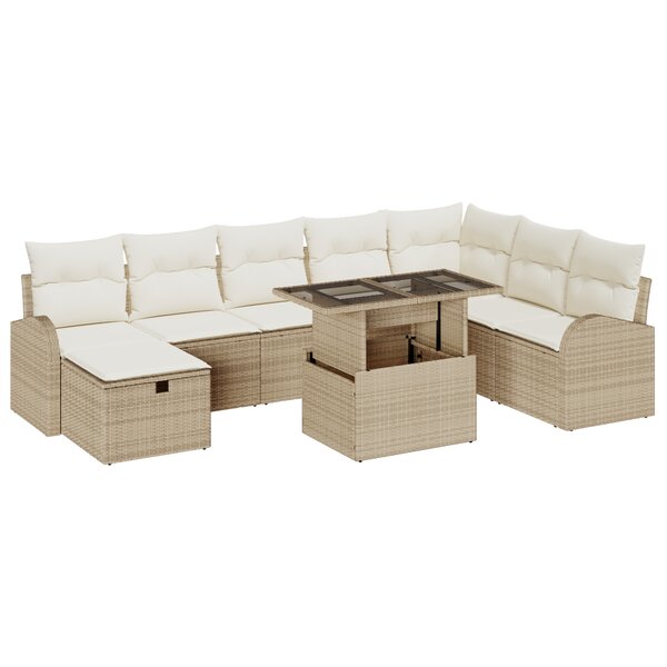 vidaXL Ensemble de Sofa de Jardin de 9 pièces avec Coussins Beige en Rattan Poly