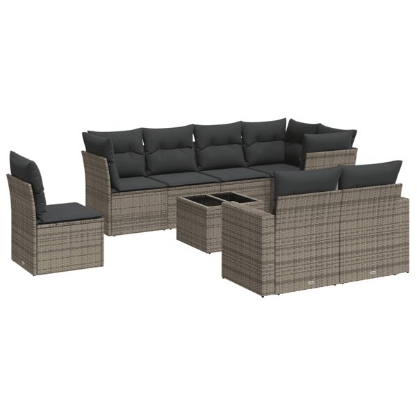 vidaXL Salon de jardin 9 Pièces avec coussins gris résine tressée