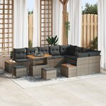 Ensemble de Canapés de Jardin de 12 Pièces avec Coussins Gris en Poly Rotin et Acacia
