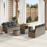 Ensemble de Canapé de Jardin de 9 Pièces avec Coussins Gris Poly Rattan Acacia