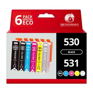 Pack compatible Canon PGI-530 CLI-531 6 cartouches