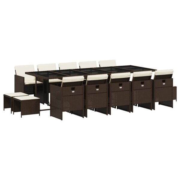 vidaXL Ensemble à manger de jardin avec coussins 15 Pièces marron rotin