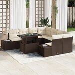 vidaXL Set de canapé de jardin 9 pièces avec coussins marron en poly rattan