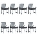 vidaXL Chaises de jardin et coussins lot de 8 Bois acacia solide Gris