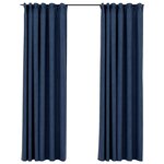 vidaXL Rideaux occultants aspect lin avec crochets 2Pièces Bleu 140x225cm