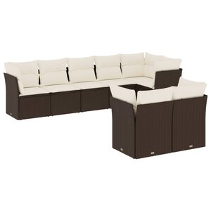 vidaXL Salon de jardin 8 Pièces avec coussins marron résine tressée