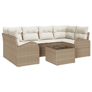 vidaXL Ensemble de canapés de jardin 7 pièces avec coussins beige en poly rattan