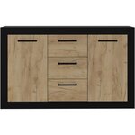 Buffet 2 Portes + 3 Tiroirs - Mélaminé chêne rustique et noir - 147 x 37 x 89 cm