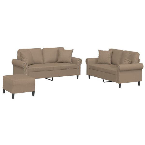 vidaXL Ensemble de canapés 3 Pièces avec coussins cappuccino similicuir