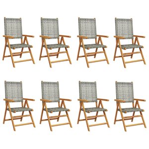 vidaXL Chaises inclinables de jardin lot de 8 gris rotin bois massif