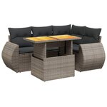 vidaXL Salon de jardin 5 Pièces avec coussins gris résine tressée