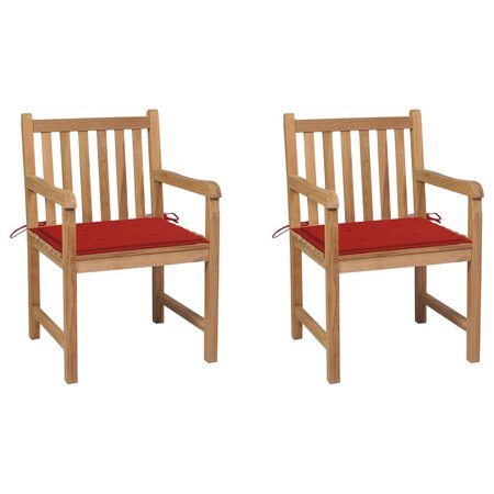 vidaXL Chaises de jardin 2 Pièces avec coussins rouge Bois de teck massif