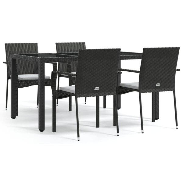 vidaXL Ensemble à manger de jardin coussins 5Pièces Noir Résine tressée