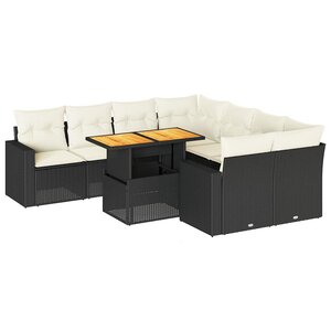 vidaXL Salon de jardin 9 Pièces avec coussins noir résine tressée