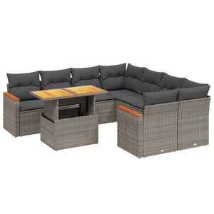 vidaXL Salon de jardin 9 Pièces avec coussins gris résine tressée