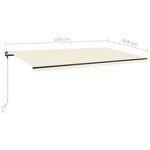 vidaXL Auvent manuel rétractable sur pied 600x350 cm Crème