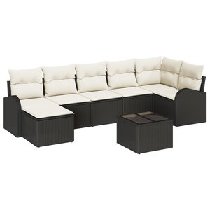 vidaXL Ensemble de Canapé de Jardin de 7 Pièces avec Coussins Marron Rattan Poly
