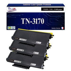 T3AZUR - 3x Toners compatibles avec Brother TN3170 pour Brother MFC-8460 MFC-8460N MFC-8860DN MFC-8870DW Noir - 8 000 pages