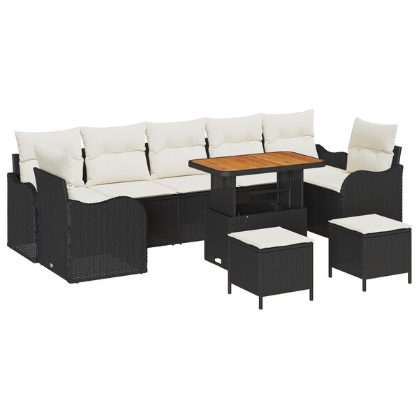 Ensemble 10 Pièces Canapés Jardin Noir Poly Rotin