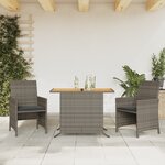 vidaXL Ensemble de bistro 3 Pièces avec coussins gris résine tressée