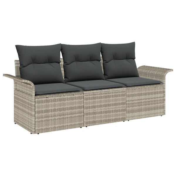 vidaXL Ensemble de Canapé de Jardin 3 Pièces avec Coussins Gris Clair Poly Rattan