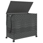 vidaXL Panier à linge avec roulettes gris 66x35x60 cm résine tressée