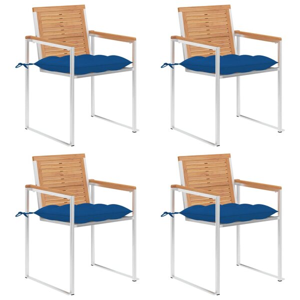 vidaXL Chaises de jardin 4 Pièces avec coussins Bois de teck massif
